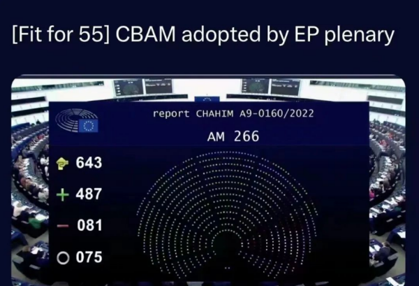 欧洲议会投票通过碳边界调整机制（CBAM）！