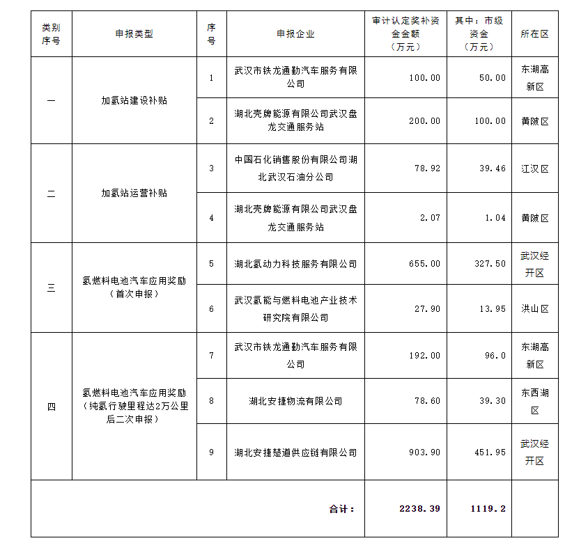 共2238.39万！武汉公示2024下半年支持氢能产业发展财政资金审计结果